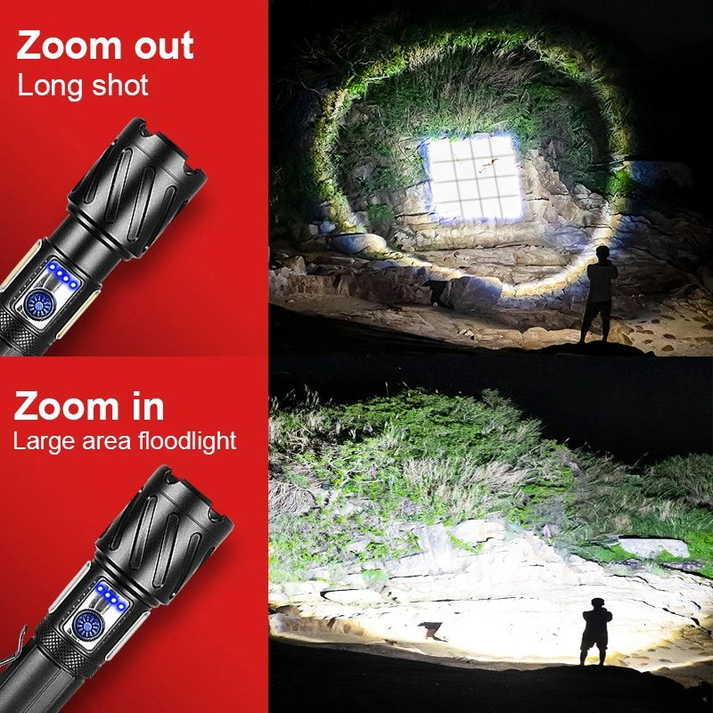 High Power Tactical Torch USB RechargeableLEDPowerful Flashlight with Magnet Tail Metal Clip for Outdoor Sports Camping Lantern - Jeglowstore