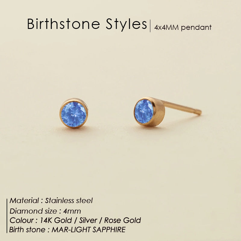 SUNIBI Stainless Steel Earrings for Women Birthstone Piercing Gun Gold Color Ear Stud Push-Back Piercing Gifts Jewelry Wholesale