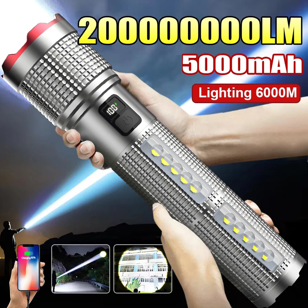 5000 MAH Powerful LED Flashlight Rechargeable Lamp Side Light Waterproof Handheld Torch Outdoor Camping Hiking