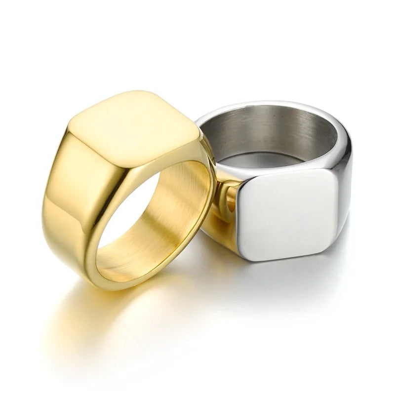 HNSP 14mm Square Stainless Steel Signet Ring - Jeglowstore