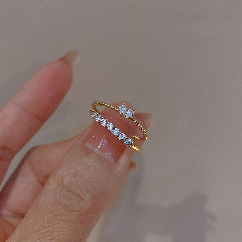New Fashion Weave Crystal Heart Shaped Cute Wedding band Rings For Women Gold Color Engagement Female Party Ring Gift Jewerly