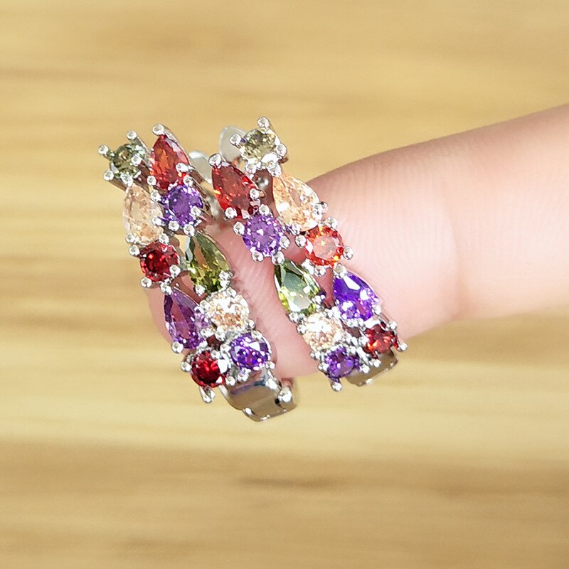 Wholesale 925 Slver Needle Luxury Sterling Silver Color Earrings Flash Colorful CZ Zircon Ear Studs Earrings Women Cheap Brincos