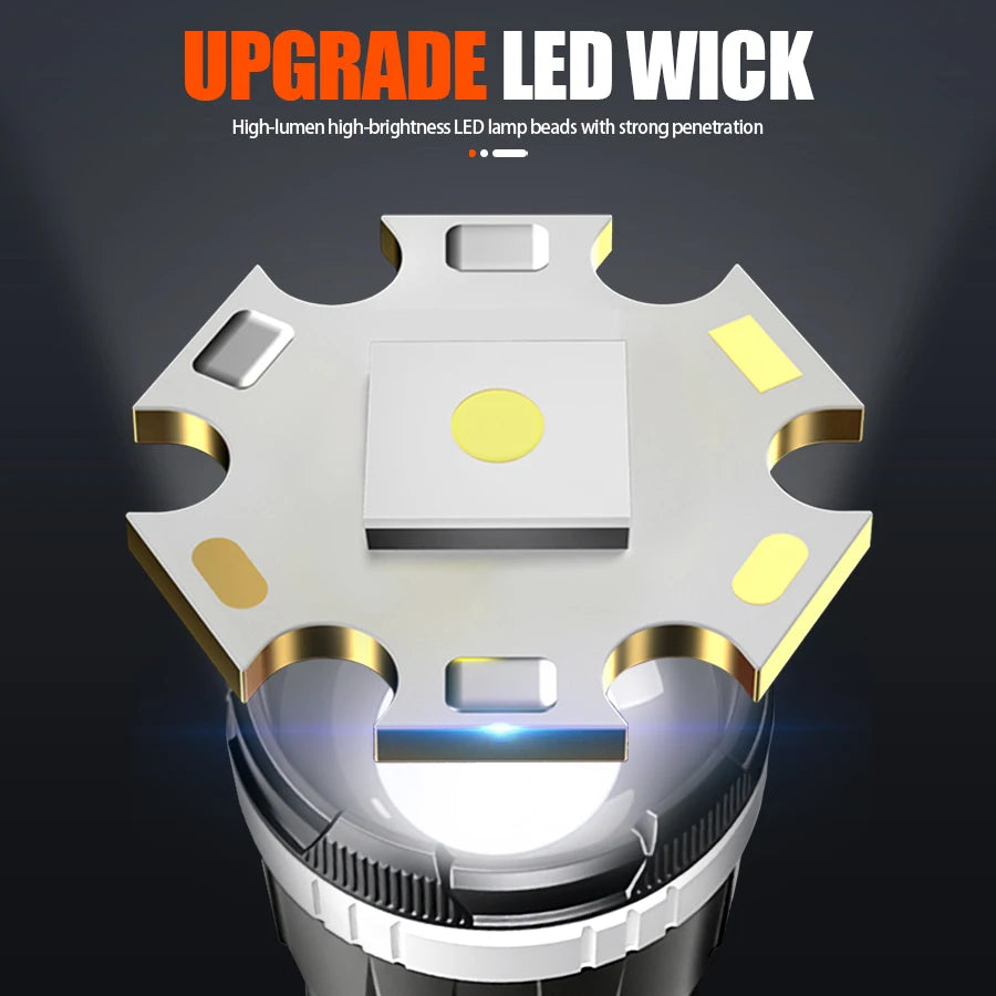 5000 MAH Powerful LED Flashlight Rechargeable Lamp Side Light Waterproof Handheld Torch Outdoor Camping Hiking