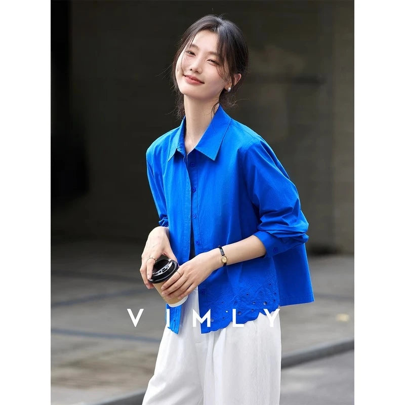 Women’s Blue Embroidery Cotton Shirt - Jeglowstore