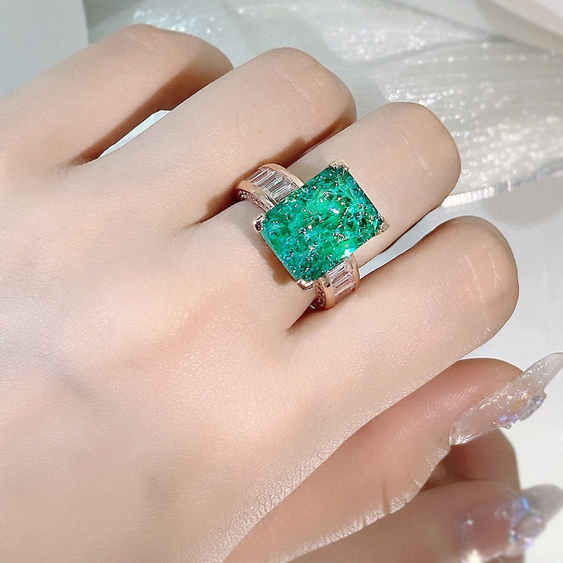 2022 NEW Fashion 18K Gold Emerald Paraiba Couples Ring For Women Full Diamond Zircon Engagement Valentine's Day Gift Jewelry