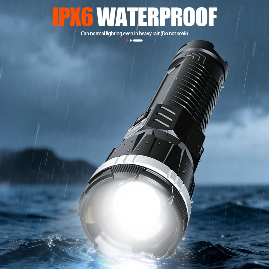 5000 MAH Powerful LED Flashlight Rechargeable Lamp Side Light Waterproof Handheld Torch Outdoor Camping Hiking