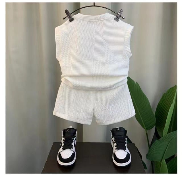 New Boutique Desginer Baby Boys Clothing Summer Sleevelesee Pullover Shirt And Pants 2pcs For Kids 2-8 Years Casual Sport Set