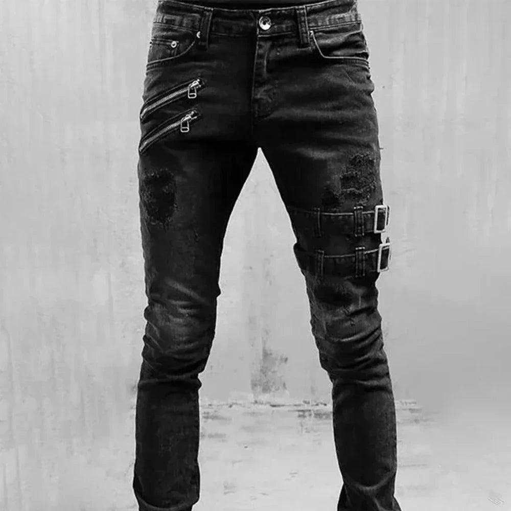 Men’s Fashion Straight Zipper Jeans - Jeglowstore