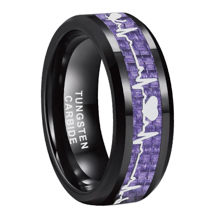 Carbon Fiber Heart Inlay Tungsten Ring - Jeglowstore