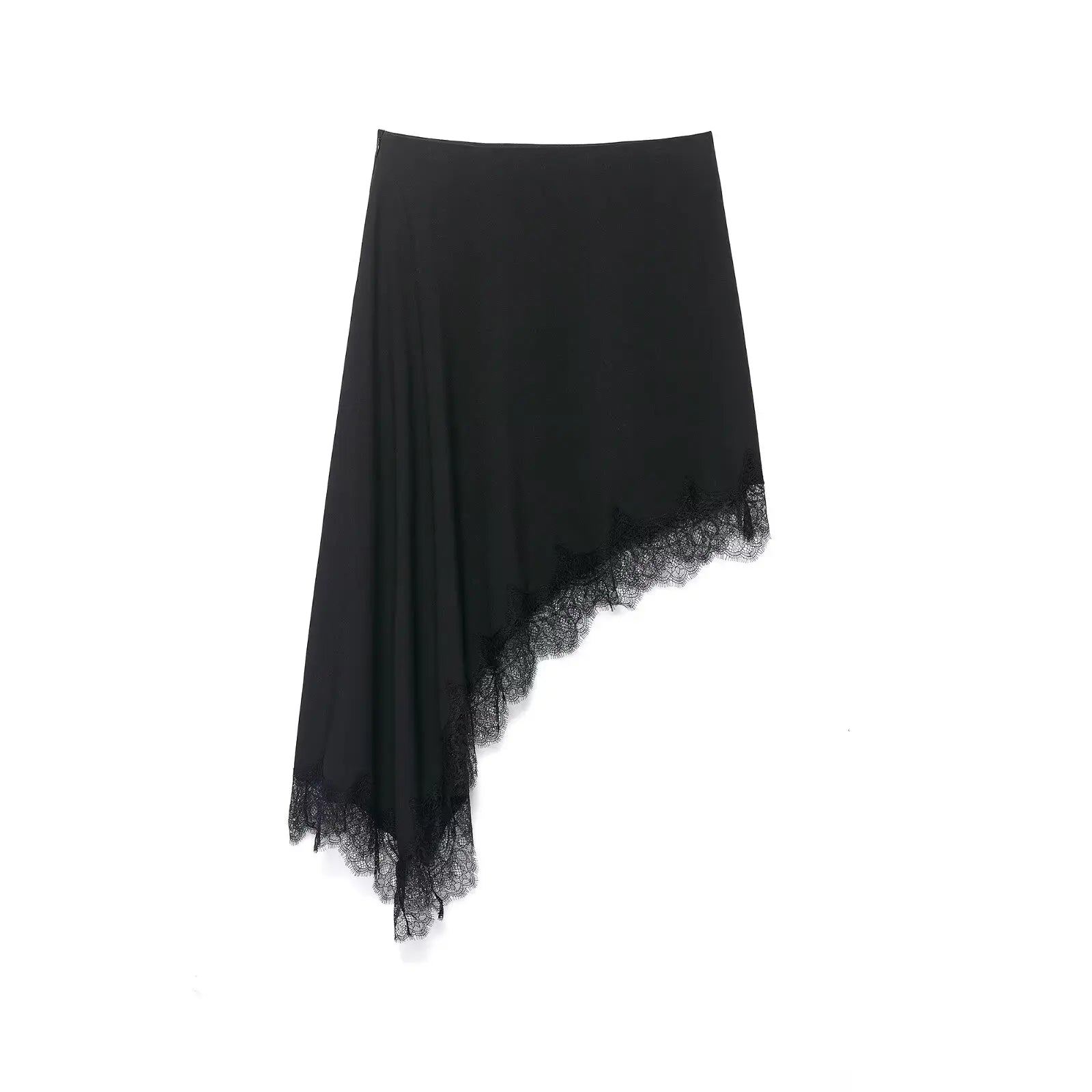 BSAY Asymmetric Lace Satin High Waist Skirt
