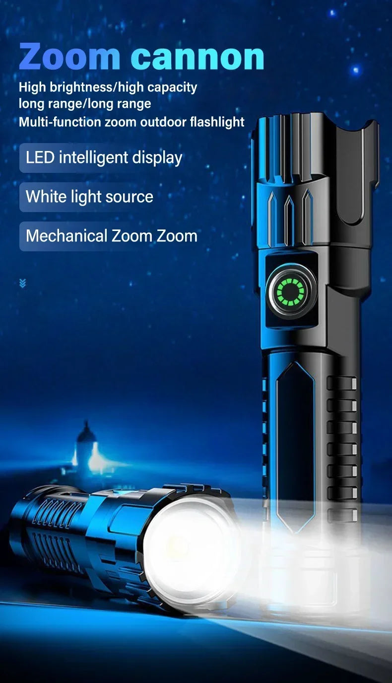 Super Bright LED Flashlight USB Rechargeable Flashlights with Tactical Zoom High Power Spotlight Outdoor Camping Fishing Torch