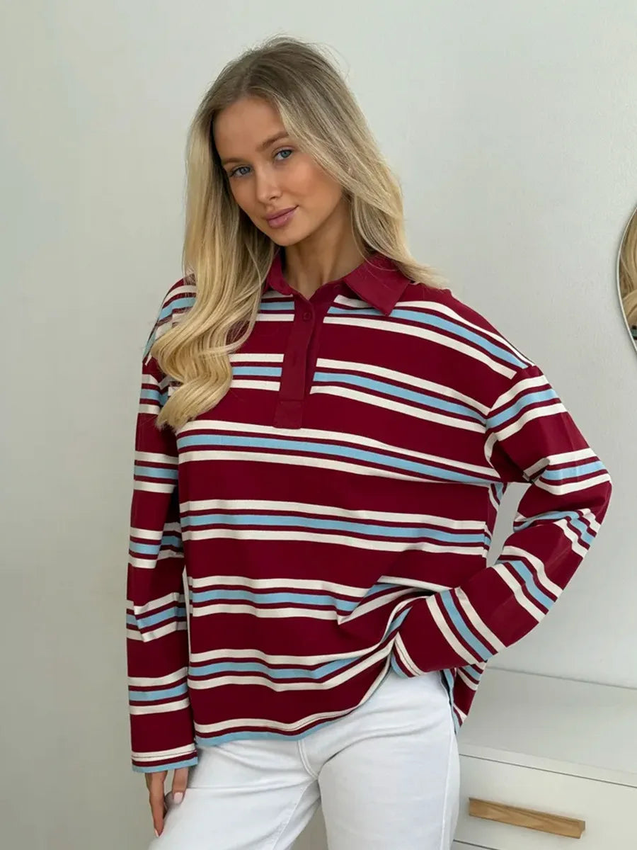 Women’s Retro Striped Polo Shirt - Jeglowstore