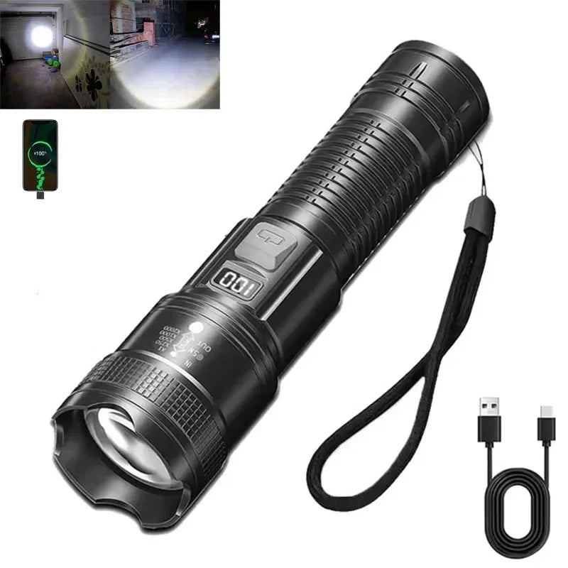 Super Bright LED Flashlight USB Rechargeable Flashlights with Tactical Zoom High Power Spotlight Outdoor Camping Fishing Torch