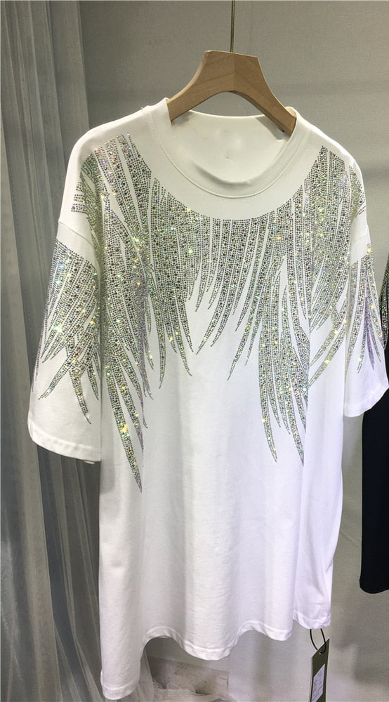L-4XL Plus Size Tops Rhinestone Graphic T-shirt
