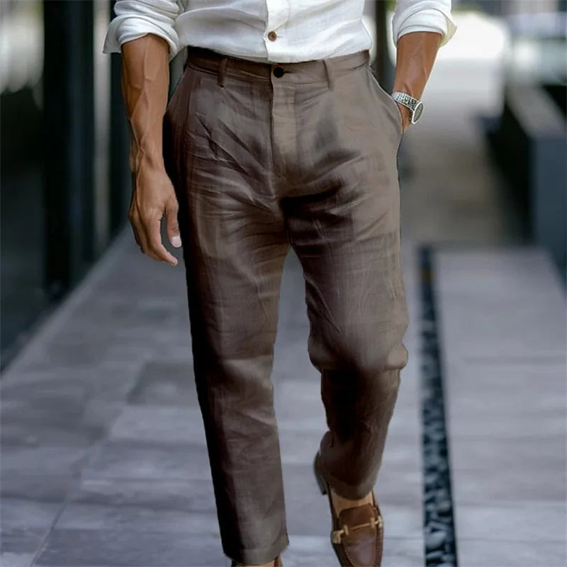 Men’s Solid Color Linen Trousers - Jeglowstore