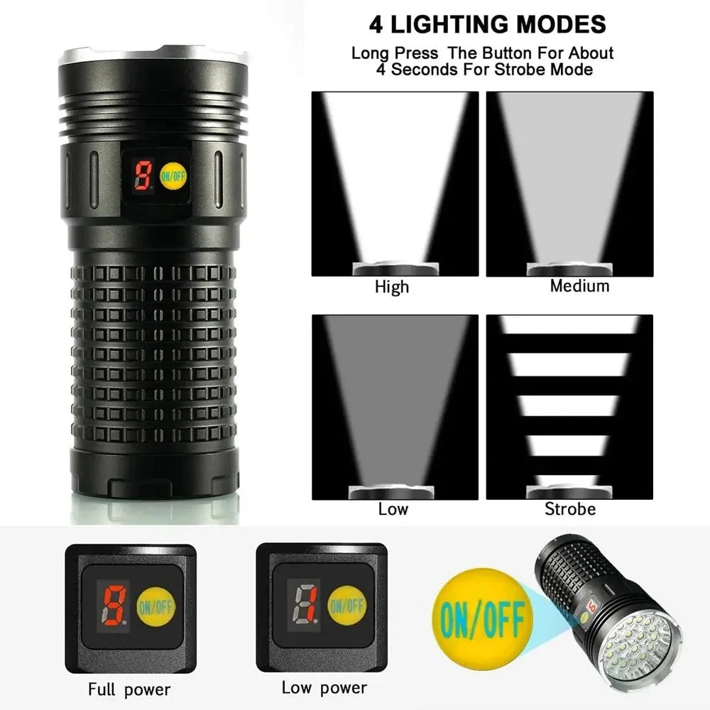 18 LED High Power Flashlight Super Bright Lantern USB Rechargeable High Lumen Torch Waterproof Strong Light Lamp Camping Outdoor