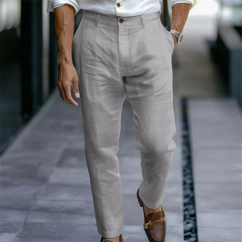 Men’s Solid Color Linen Trousers - Jeglowstore