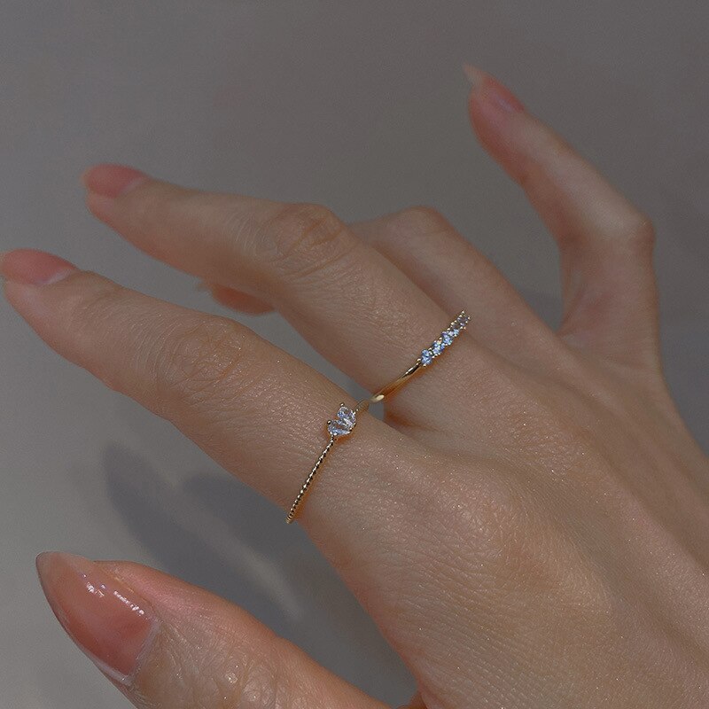 New Fashion Weave Crystal Heart Shaped Cute Wedding band Rings For Women Gold Color Engagement Female Party Ring Gift Jewerly