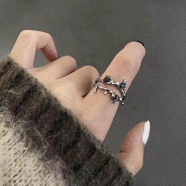 Kpop Crystal Love Heart Open Ring For Women Wedding Luxury Vintage Jewelry Y2K Accessories