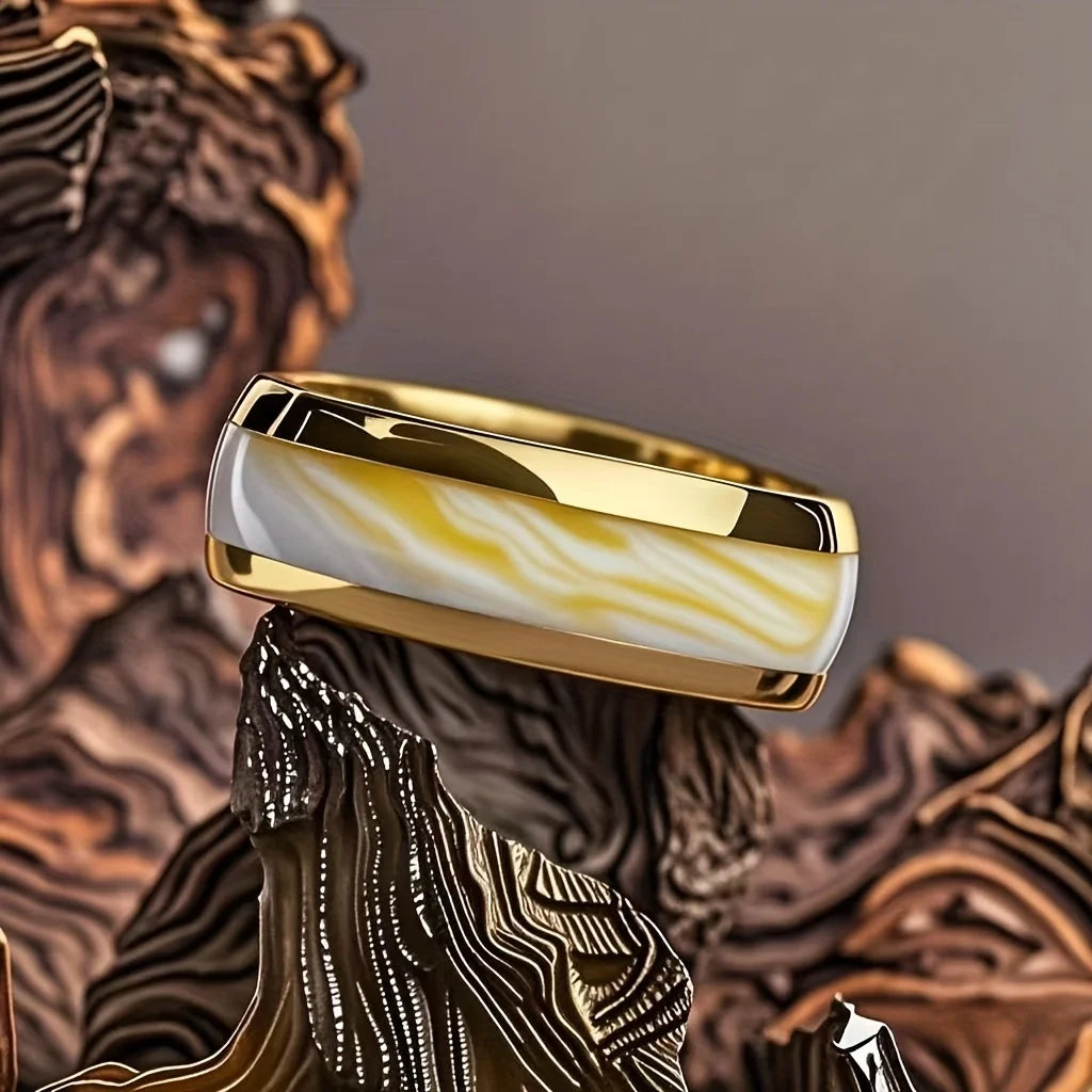 Men’s 8mm White Inlay Stainless Steel Ring - Jeglowstore