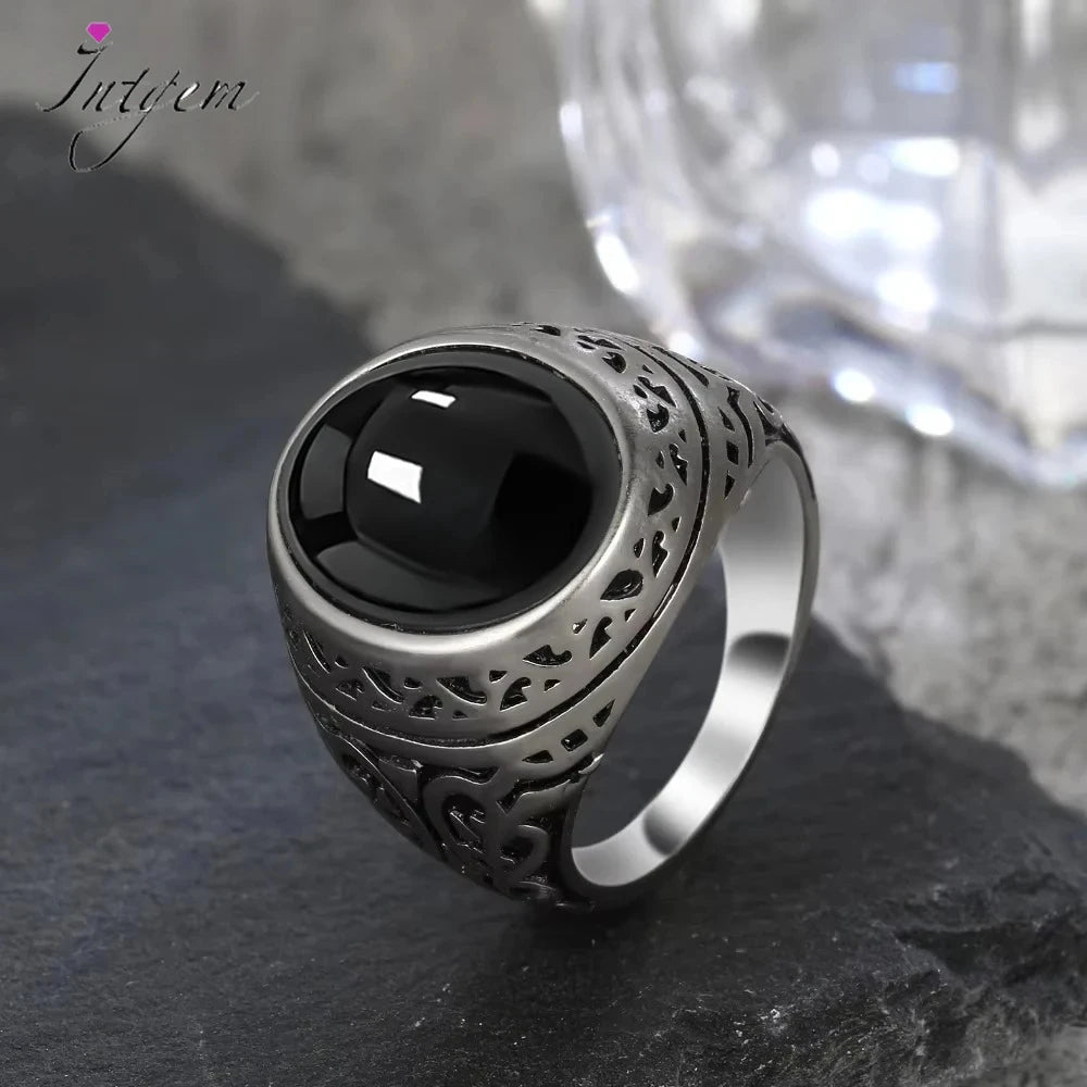 Vintage Black Onyx Sterling Silver Ring - Jeglowstore