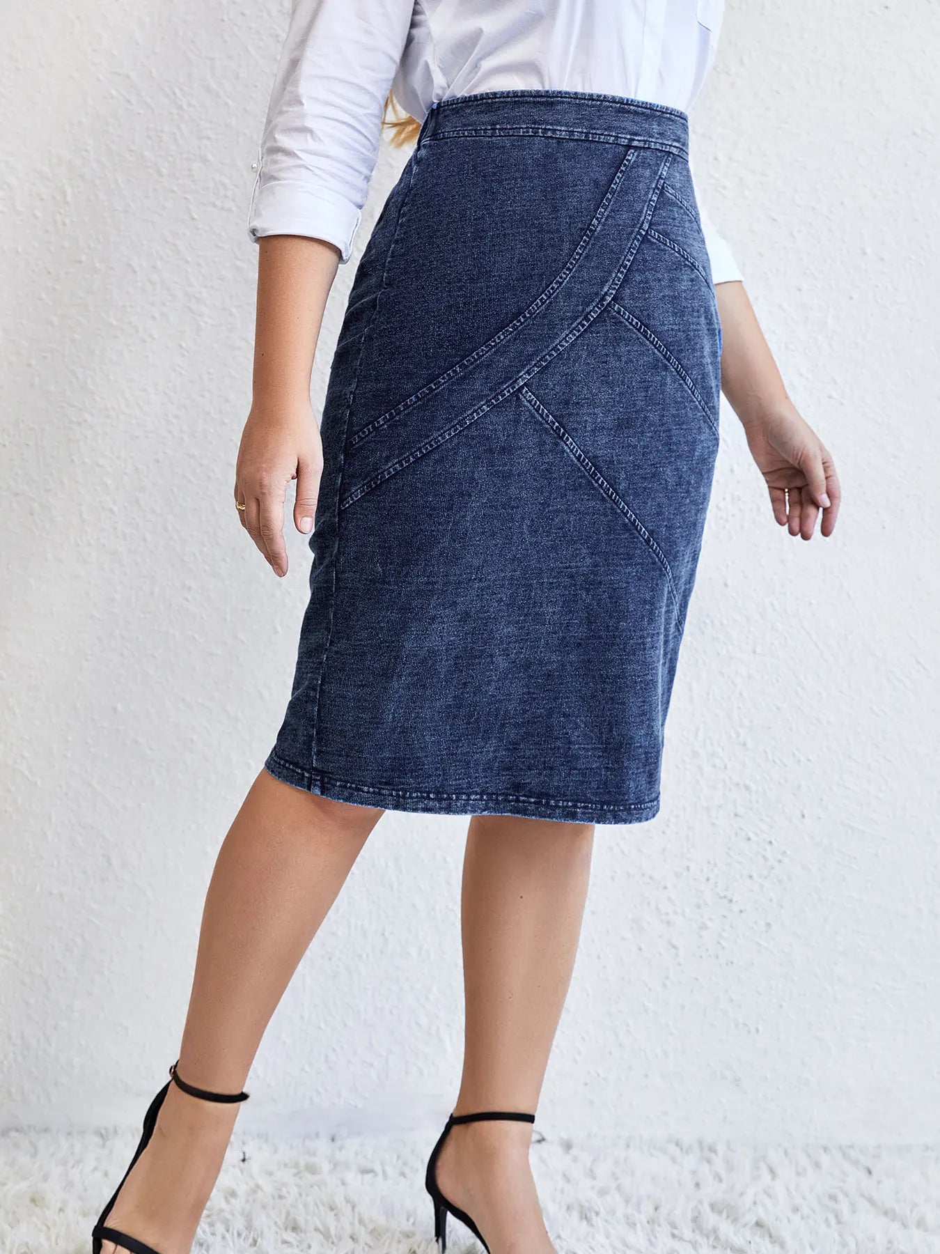 Plus Size Knit Denim Skirt
