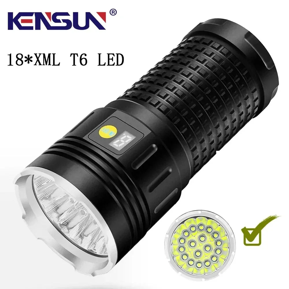 18 LED High Power Flashlight Super Bright Lantern USB Rechargeable High Lumen Torch Waterproof Strong Light Lamp Camping Outdoor