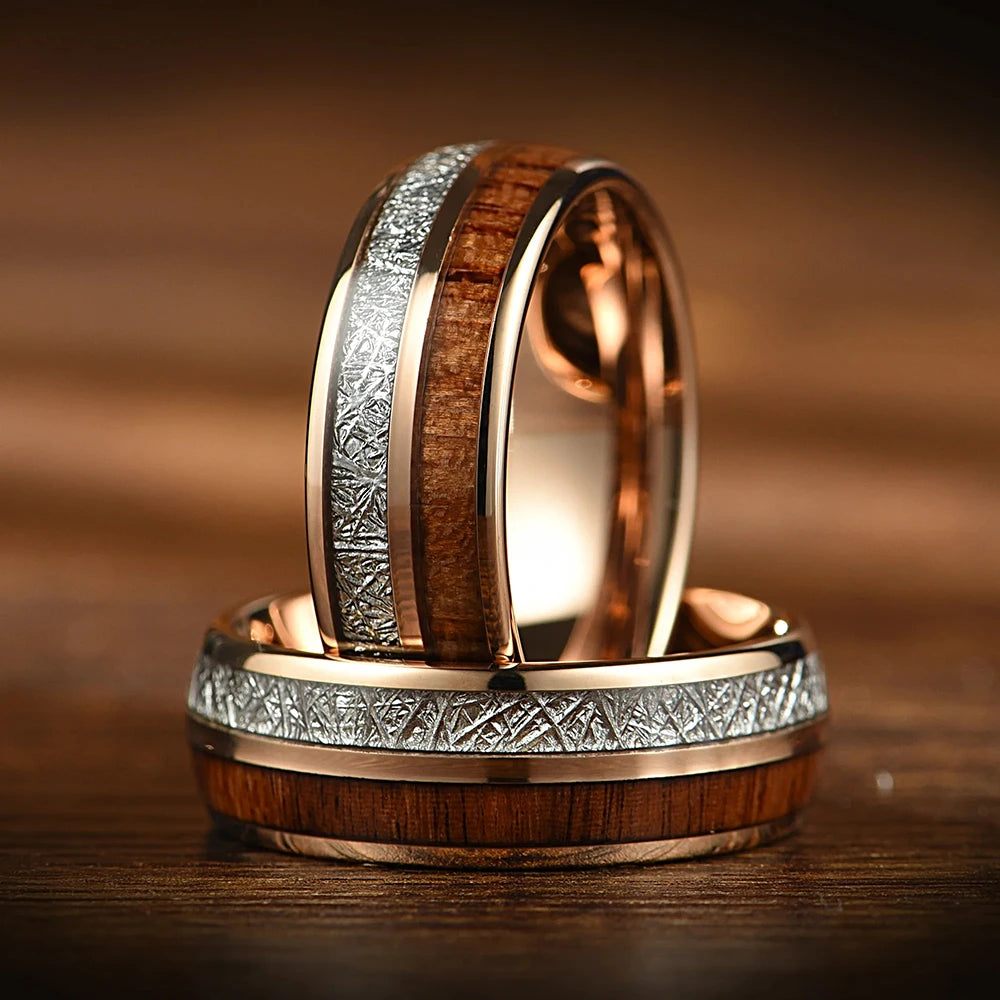 Men’s 8MM Koa Wood & Meteorite Stainless Steel Ring