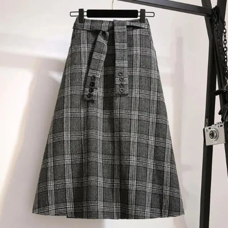 Plaid A-Line High Waist Midi Skirt