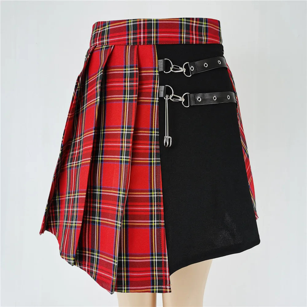 High Waist Plaid Pleated Mini Skirt