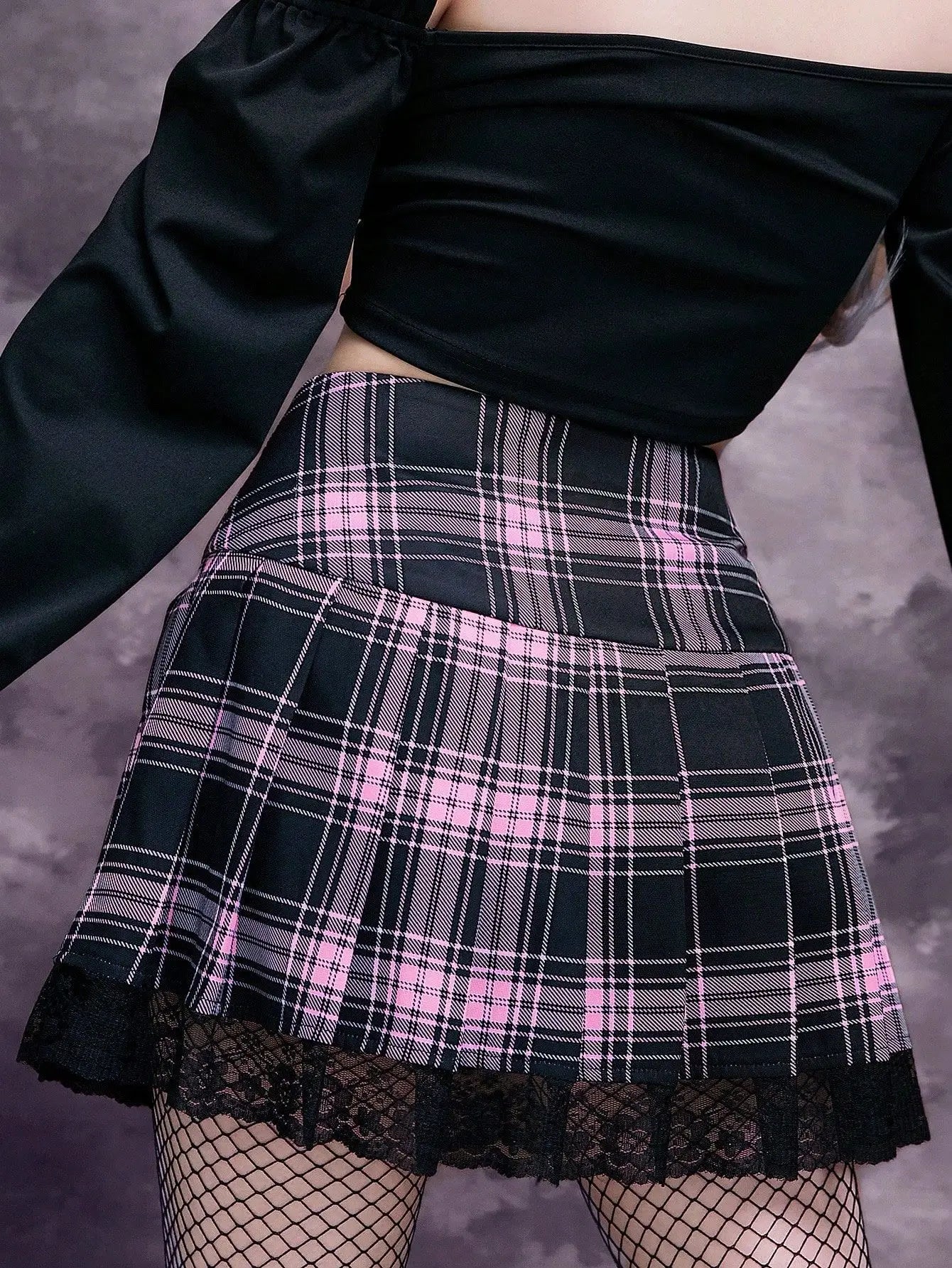High Waist Plaid Lace-Up Mini Skirt with Mesh Hem - Jeglowstore