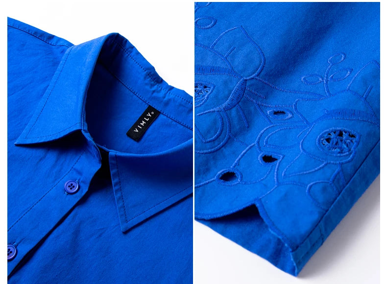 Women’s Blue Embroidery Cotton Shirt - Jeglowstore