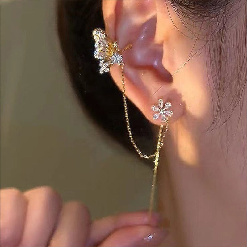Fashion Female Ear Clips for Women Cold Wind Earrings Punk Cool Ear Studs Earrings Butterfly Ear Cuff Wedding Party Gift Jewelry