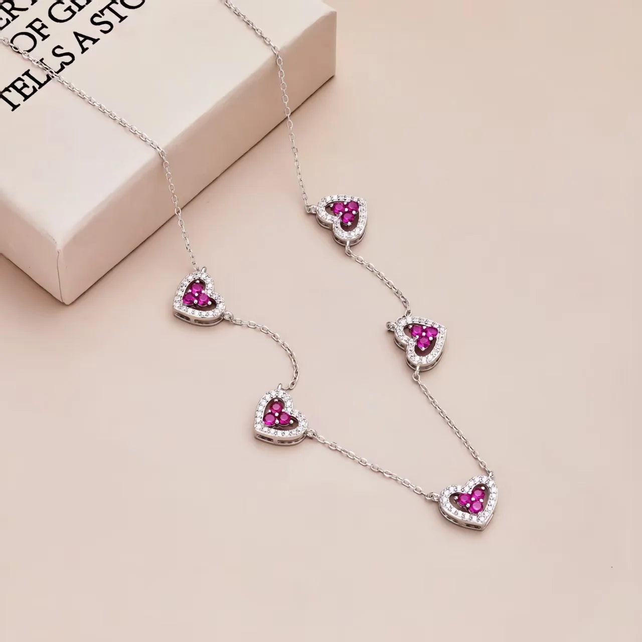 Sterling Silver Five Heart Pendant Necklace - Jeglowstore