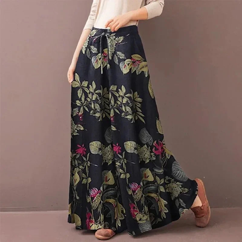Women’s Floral Print Wide Leg Casual Boho Pants - Jeglowstore