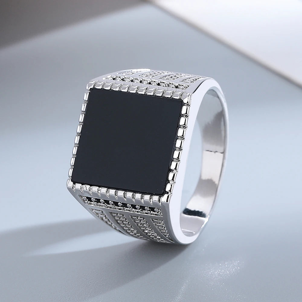 Vintage Black Agate Silver Ring - Jeglowstore