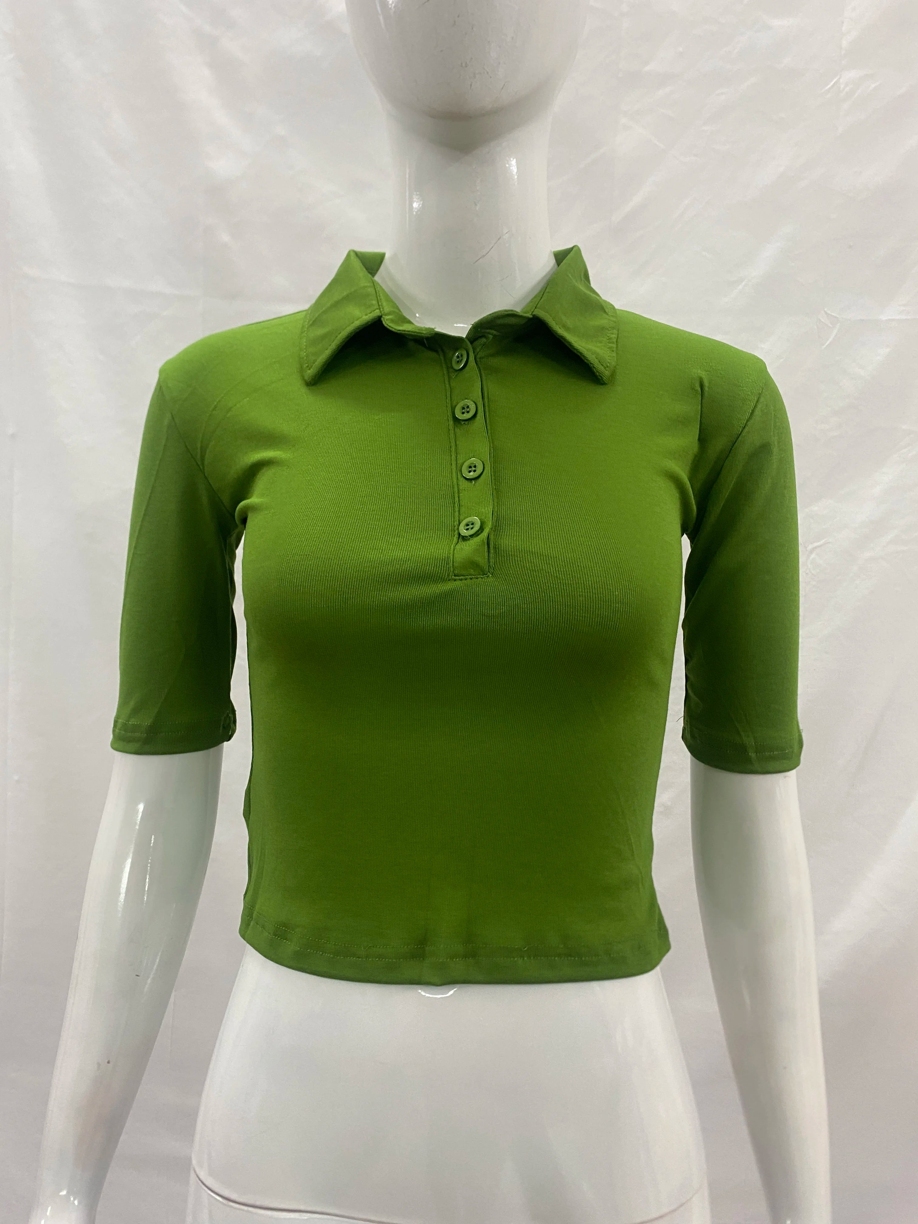 Women’s Button Collar Polo Crop