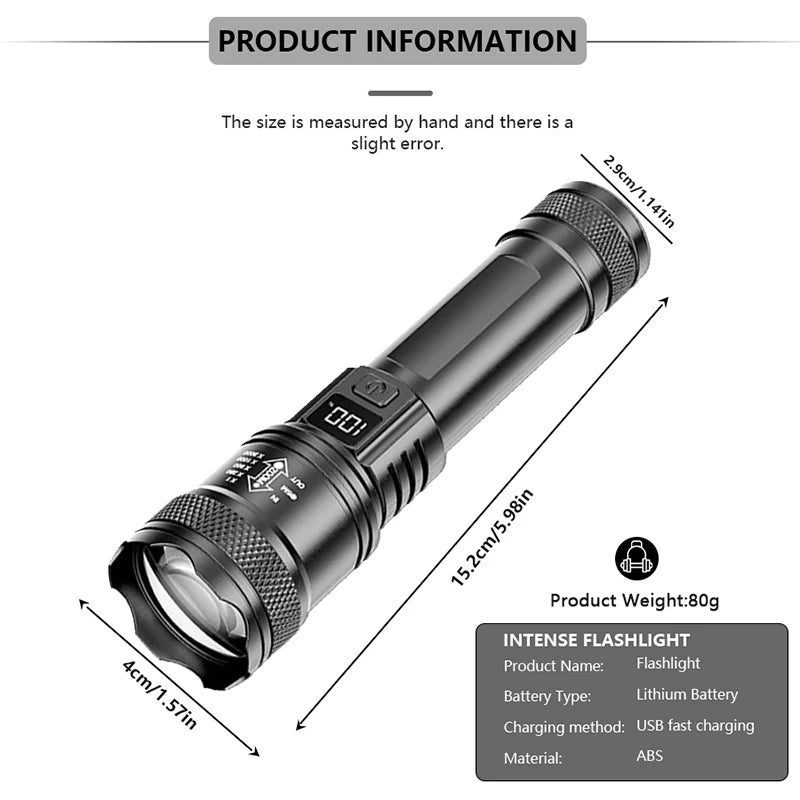 2000LM Ultra Bright P50 LED Flashlight Tactical EDC Emergency Spotlight Telescopic ZoomHandheld Torch w/ 14500/18650 Battery