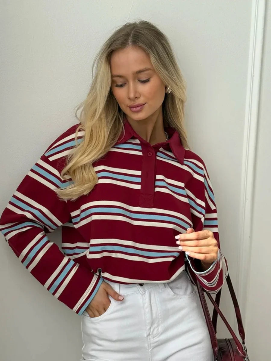Women’s Retro Striped Polo Shirt - Jeglowstore