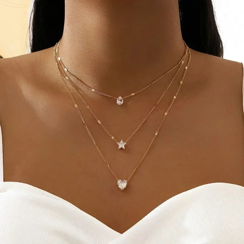 Women’s Heart Star Charm Chain Necklace - Jeglowstore