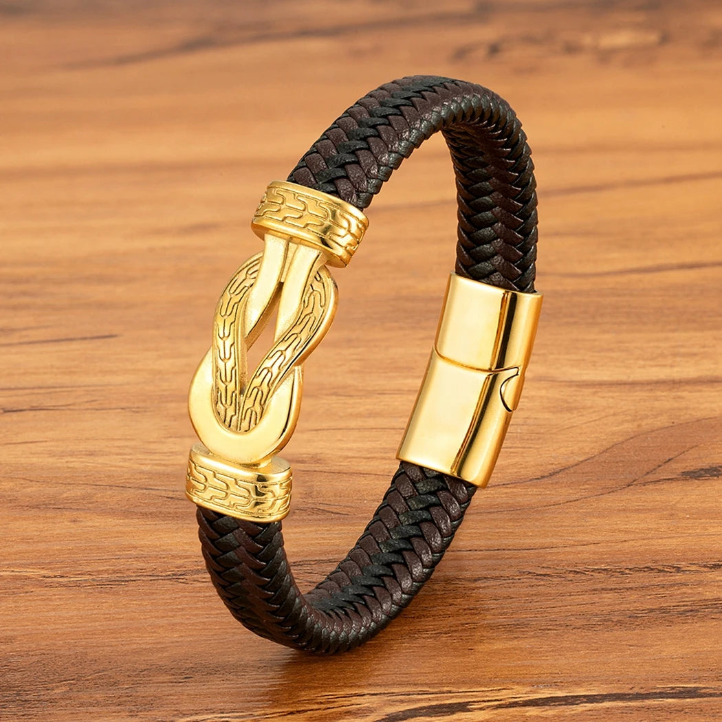 Stainless Steel & Leather Rope Bracelet