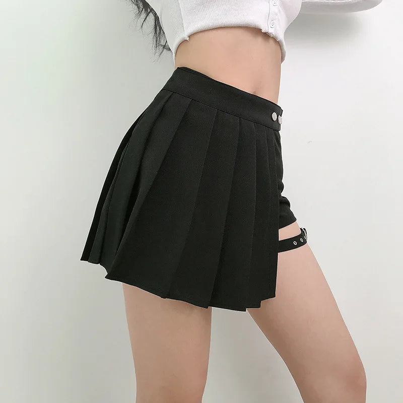 Gothic Plaid Pleated Asymmetrical Skirt - Jeglowstore
