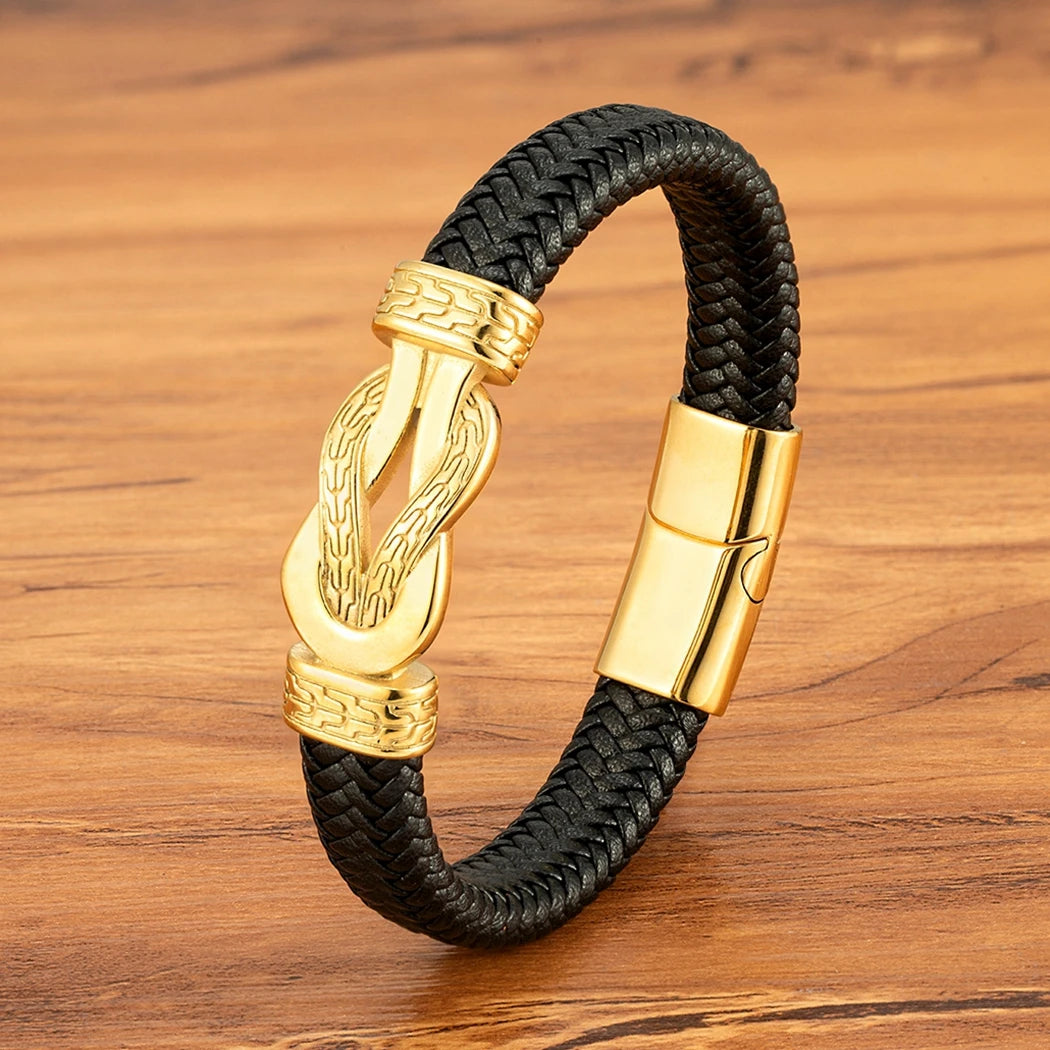 Stainless Steel & Leather Rope Bracelet