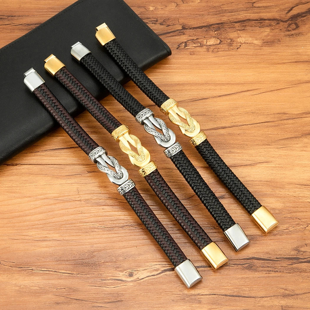 Stainless Steel & Leather Rope Bracelet