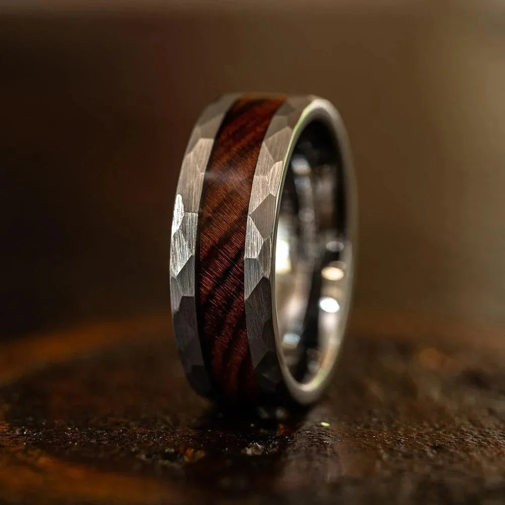 Hammered Silver Ring with Koa Wood Inlay - Jeglowstore