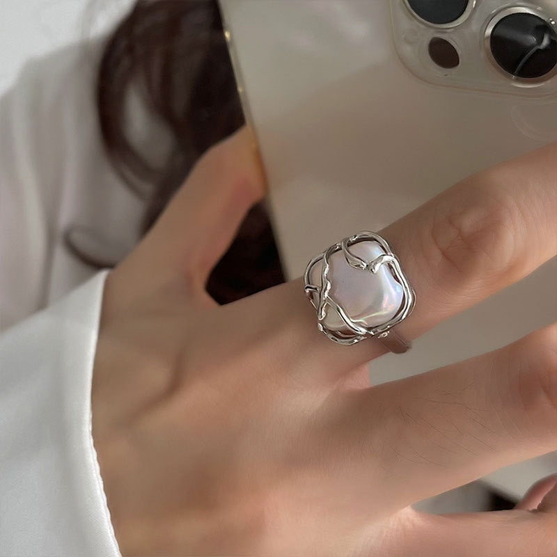 Retro Gold Color Double Oil Drip Open Rings for Women Luxury Irregular Adjustable Finger Ring 2023 New Trendy Wedding Jewelry