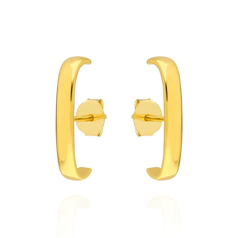 SIPENGJEL Fashion Single Row Crystal Zircon Geometric Stud Earrings for Women Ear Hook Clip Earrings Statement Piercing Jewelry