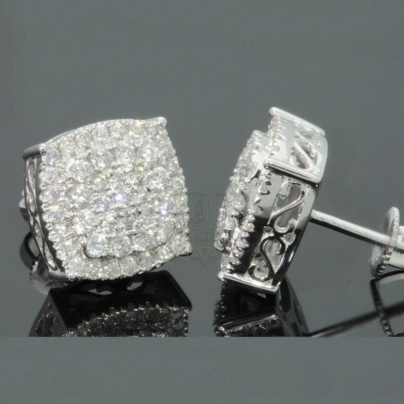 Hip Hop Square Zircon Earrings Men Women Geometric Micropavé Zircon Faux Color Stone Stud Earrings