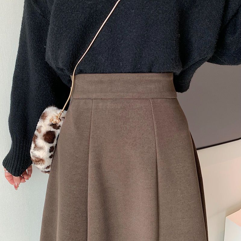 2022women Clothes Korean Pleated Solid Color High Waist Skirt Autumn Vintage Elastic Waist Mid Length Skirt Ladies All-match