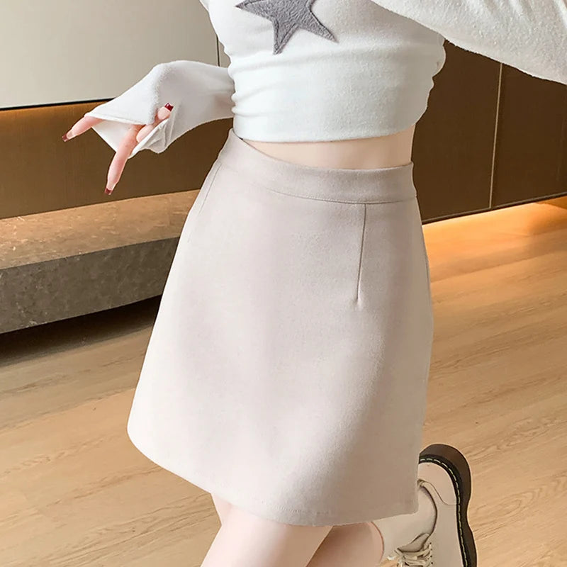 Wool High Waist A-Line Mini Skirt - Jeglowstore